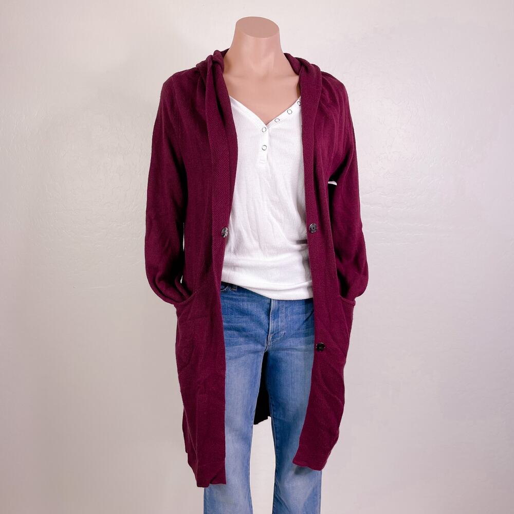 Leith Shawl Longline Sleeve Long Line Cardigan Duster Maroon Cozy Casual XS NEW